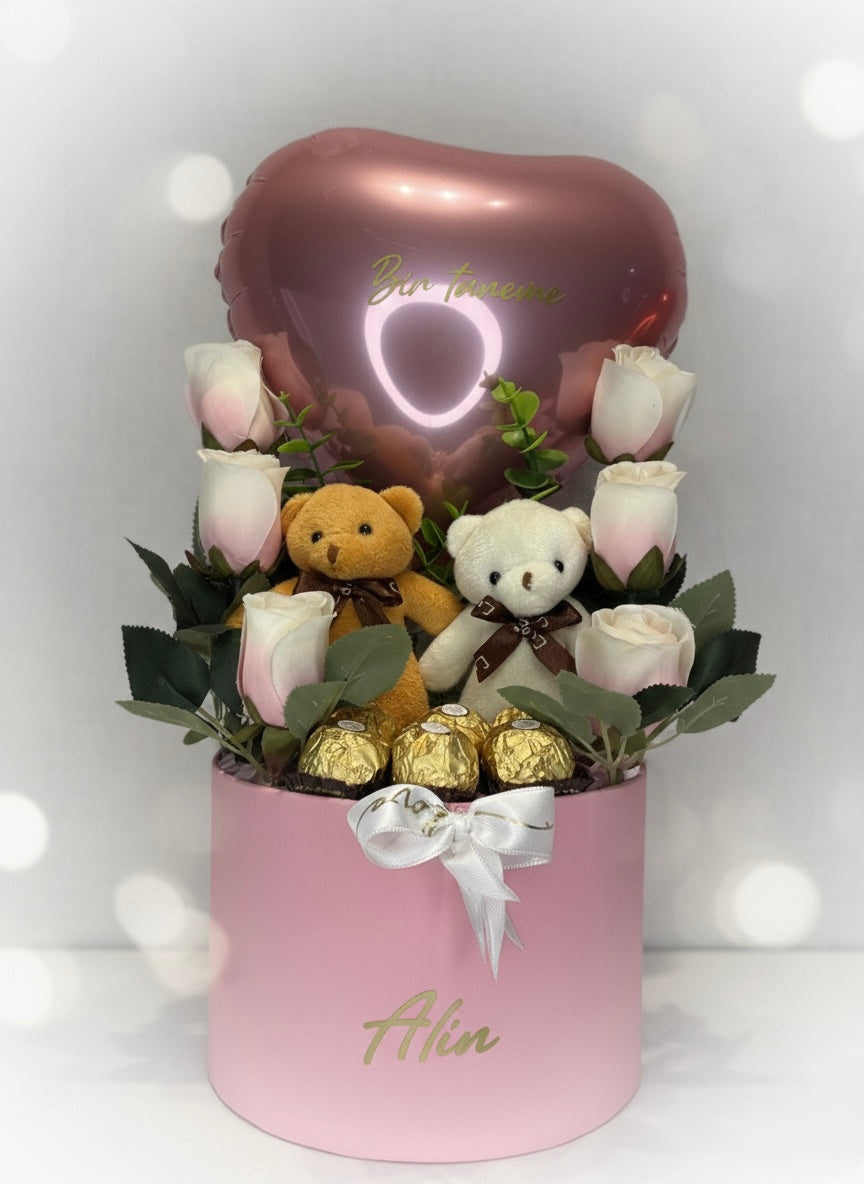 Romantik Ayıcıklı Balon Çikolata Kutusu – Kişiye Özel