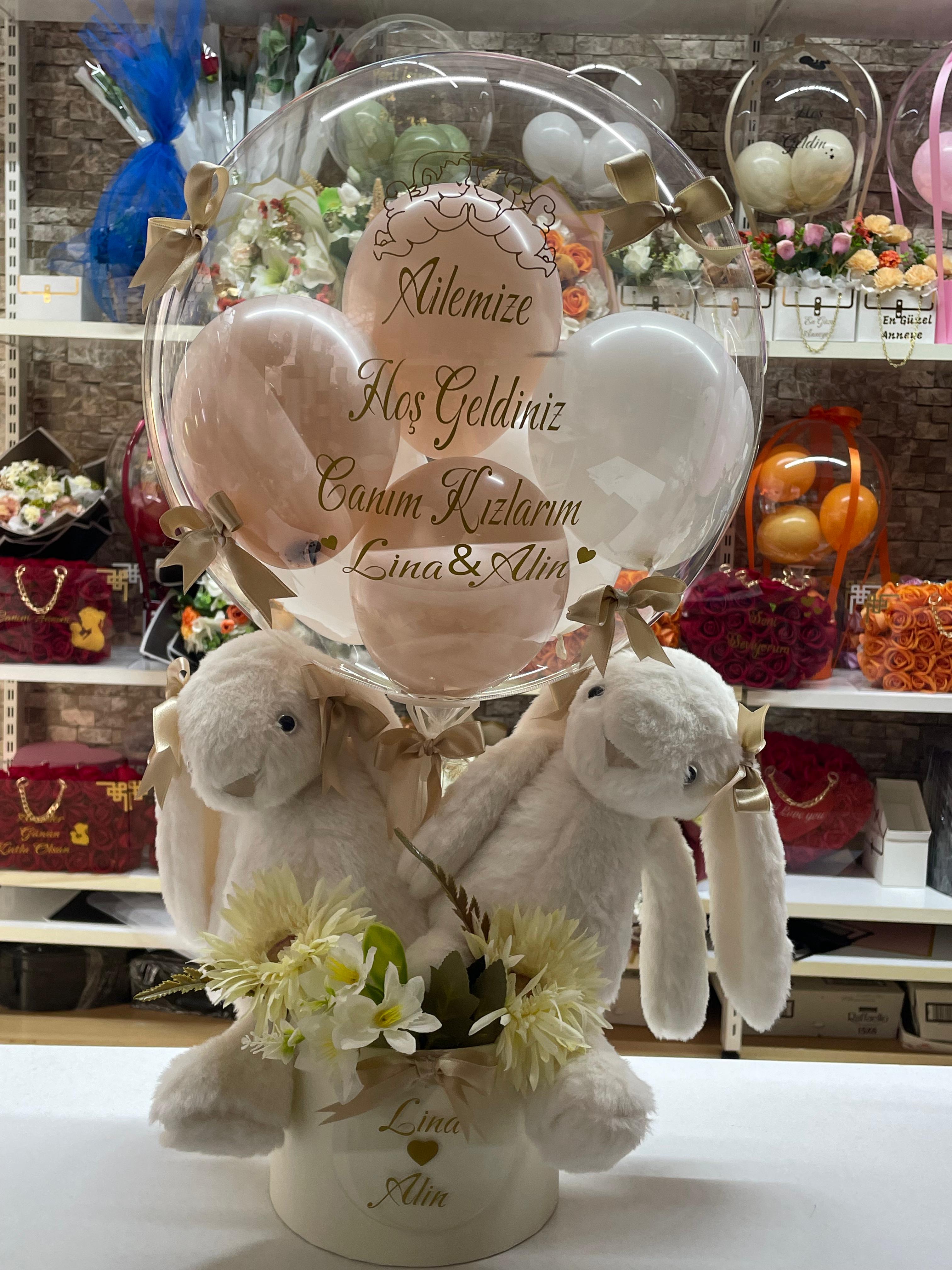 Kişiye Özel Hoş Geldin İkiz Bebek Balon Kutusu