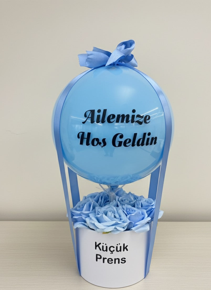 Erkek Bebek Hediye Balon Kutusu – Kişiye Özel Hoş Geldin Seti